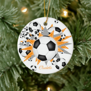 voetballen oranje grijze sterren keramisch ornament