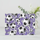 Voetballen overal paars kaart (Staand voorkant)