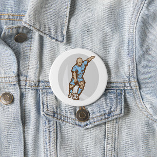 Voetballer Illustratie Retro Football Ronde Button 7,6 Cm