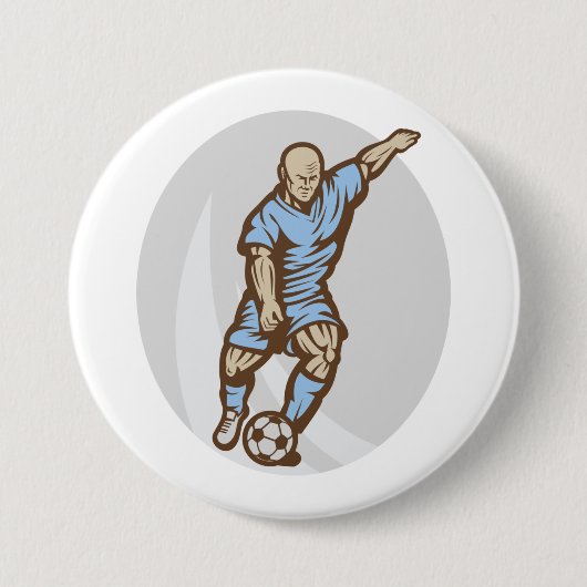 Voetballer Illustratie Retro Football Ronde Button 7,6 Cm (Voorkant)