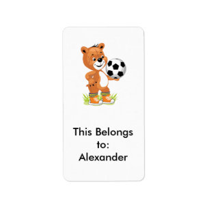 voetballer teddy beer cartoon graphic etiket