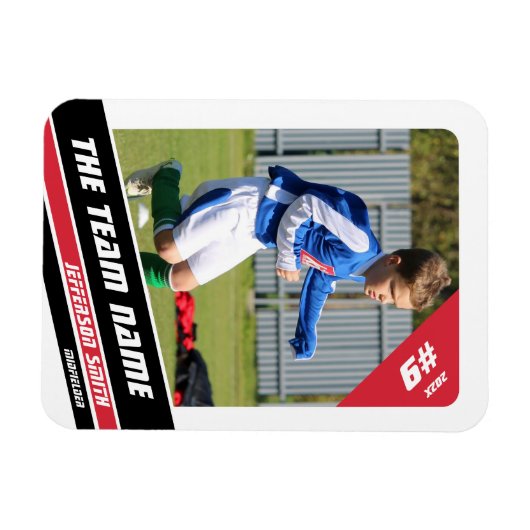 Voetballer Trading Kaart in Krachtig Rood Wit Magneet (Horizontaal)