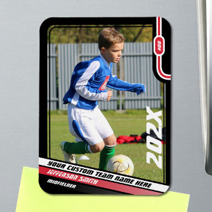 Voetballer Trading Kaart in Zwart Rood Magneet