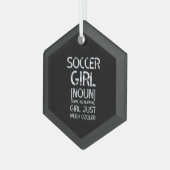 Voetbalmeisje cool glas ornament (Voorkant links)