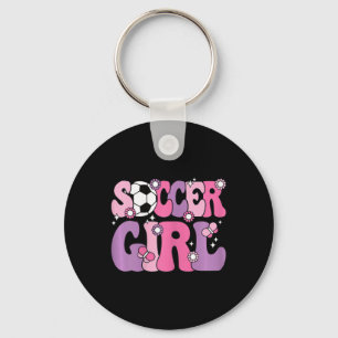 Voetbalmeisje Cute Groovy Voetballiefhebber Vrouwe Sleutelhanger