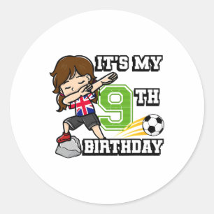Voetbalmeisje Het is mijn 9e verjaardag Verenigd K Ronde Sticker