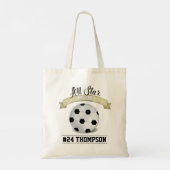 Voetbalmoeder gepersonaliseerde naam en nummer tote bag (Achterkant)