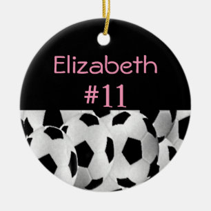 Voetbalnummer roze keramisch ornament