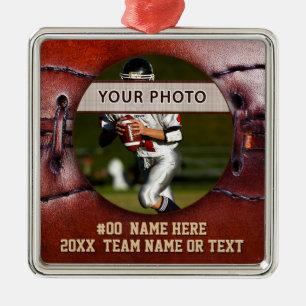 Voetbalornamenten met vintage look, Uw Foto, Tekst Metalen Ornament