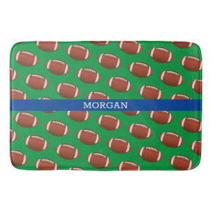 Voetbalpatroon, witte naam, blauw en groen badmat