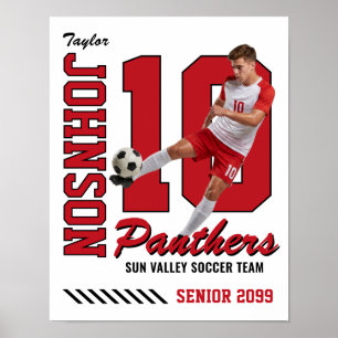 Voetbalspeler Aangepaste Foto Rugnummer Rood Poster