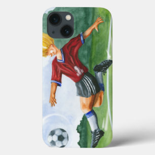 Voetbalspeler die een bal slaat door Jay Throckmor iPhone 13 Hoesje