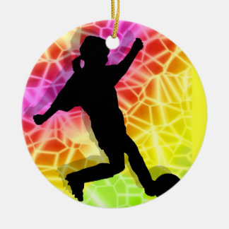 Voetbalspeler & fluorescentiemozaïek keramisch ornament