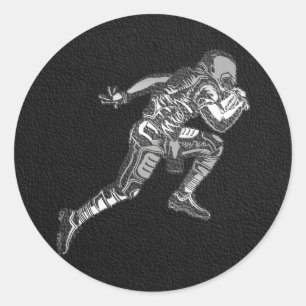 Voetbalspeler hardlopende quarterback zwart zilver ronde sticker