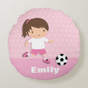 Voetbalspeler Roze Girls Room Declow Pillow Rond Kussen