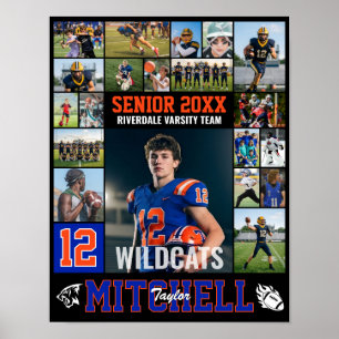 Voetbalspeler Senior Night Foto Collage Sporten Poster