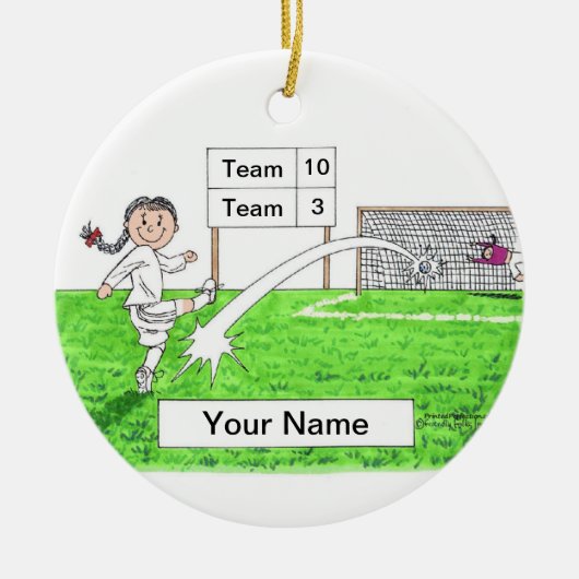 Voetbalspeler - Vrouw Keramisch Ornament (Voorkant)