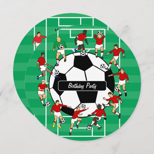 Voetbalspelers Uitnodigingen voor verjaardagsfeest (Voorkant / Achterkant)