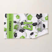 Voetbalsporter en teamnaam groen zwart handdoek (Handdoek)