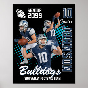 Voetbalteam Aangepaste Foto Senior Night Blauw Poster