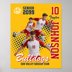 Voetbalteam Aangepaste Foto Senioren Nacht Rood Poster