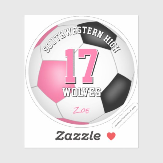Voetbalteam naam meisjes roze zwart sticker (Vel)