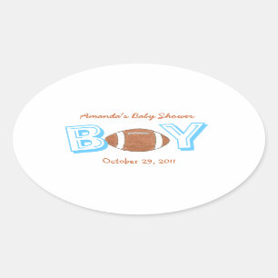Voetbalthema baby shower sticker -- jongen
