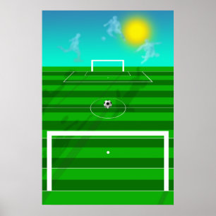 Voetbalveld Voetbal en wolkenveld Poster
