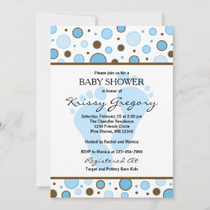 Voeten en Stippen Blue Baby Shower Uitnodigingen