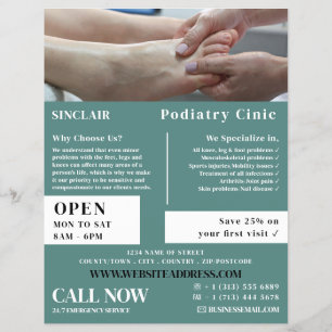 Voetexamen portret, podiatry kliniek, podiatrist flyer
