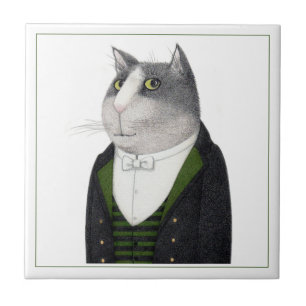 VOETMAN POES 10,8 CM Keramiek Tegelvierkant Tegeltje