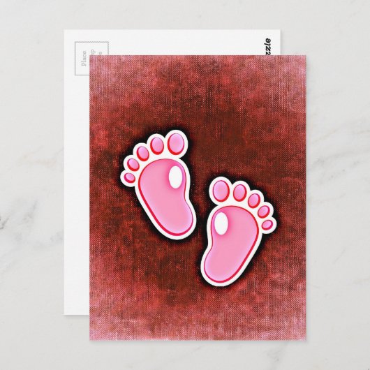 voetsporen van baby meisje schattig in verwachting briefkaart (Voorkant / Achterkant)