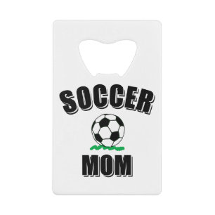 Voettekst en tekst van de voetbalmam kredietkaart flessenopener