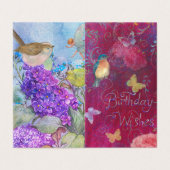Voeux d'anniversaire avec Fleurs Oiseaux Papillon (Outside Unfolded)