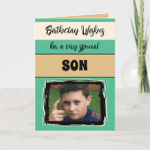 voeux d'anniversaire fils spécial carte photo vert (Devant)