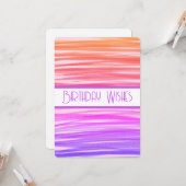 Voeux d'anniversaire Peach Purple Lines Carte Abst (Devant/Arrière en situation)