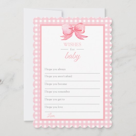 Voeux de Baby shower rose En vichy pour carte bébé (Devant)