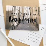 Voeux de Bordeaux France Carte postale Voyages<br><div class="desc">Belle carte postale de voyage avec aquarelle lettrée à la main sur une belle photo des rues de Bordeaux,  France.</div>