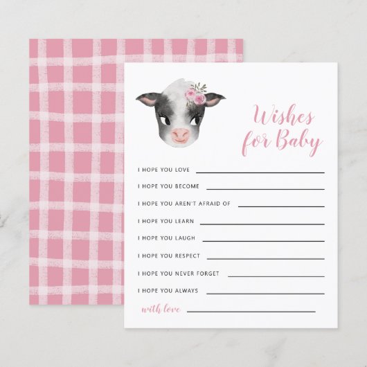 Voeux de vache rose pour la carte bébé (Devant / Derrière)