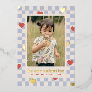 Vœux En Aluminium Carte de la Saint-Valentin à carreaux bleus et rou