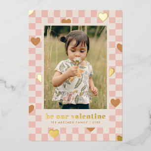 Vœux En Aluminium Carte de la Saint-Valentin à damier rose et bronzé