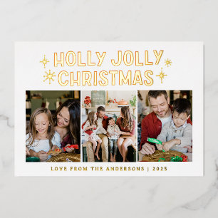 Vœux En Aluminium Carte de Noël avec 3 photos de famille élégante mi