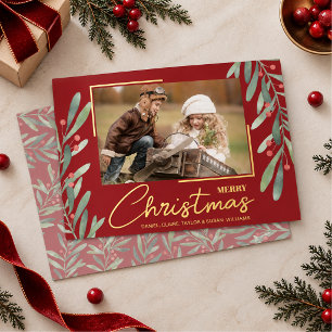 Vœux En Aluminium Carte de Noël avec photo de verdure et de baies