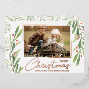 Vœux En Aluminium Carte de Noël avec photo de verdure et de baies