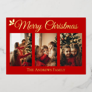 Vœux En Aluminium Carte de Noël élégante avec feuille d'or sur fond