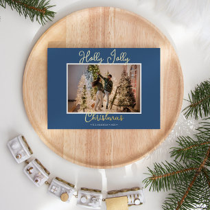 Vœux En Aluminium Carte de Noël et lettre photo Bleu FOIL Holly Joll