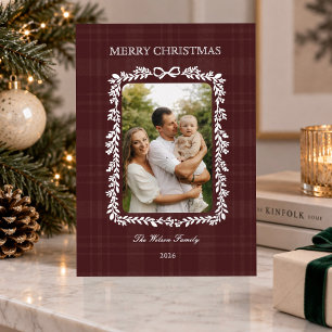 Vœux En Aluminium Carte de Noël familiale botanique à carreaux de Bo