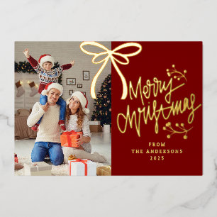 Vœux En Aluminium Carte de Noël familiale élégante ruban et baie pou