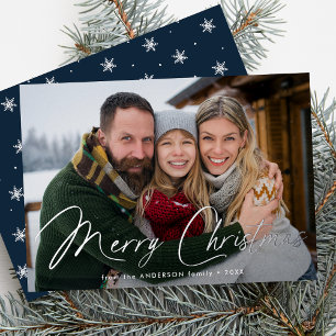 Vœux En Aluminium Carte de Noël moderne avec écriture Navy