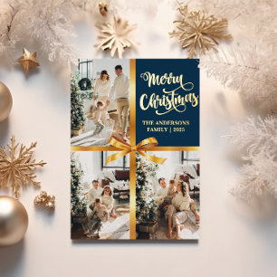 Vœux En Aluminium Carte de Noël moderne bleu marine avec accents dor